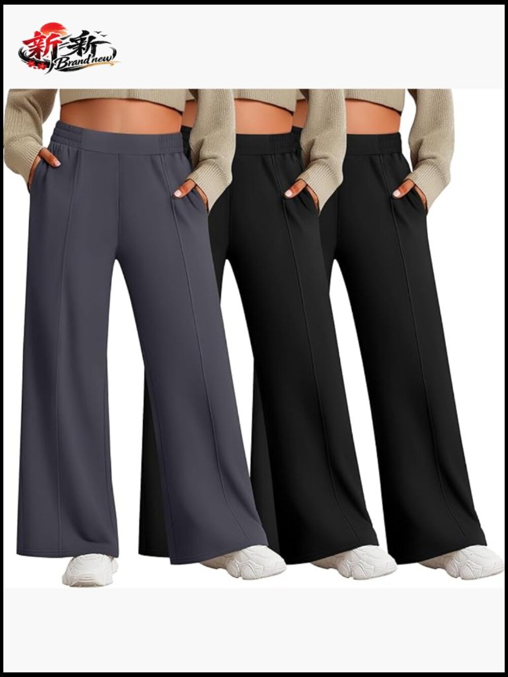 3 Pack Plus Size Wide Leg High Waist Yoga Pants With Pockets Joggers